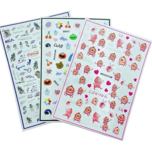 DIY Japanese Style Fashion New Arrive Nail Stickers Carton Monster Light Thin Back Glue Dry Nail Decals Manicure Nail Art Women
