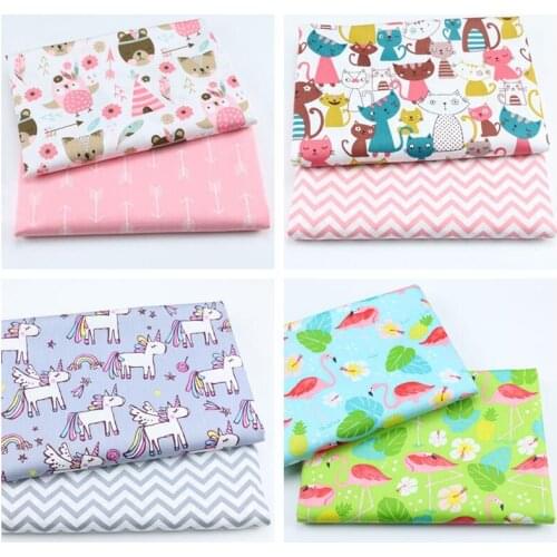 Syunss 2pcs Ins Owl Horse Cotton DIY Sewing Twill Printed Fabric Bundle For Baby Child Patchwork Quilting Fat Quarters Fabric