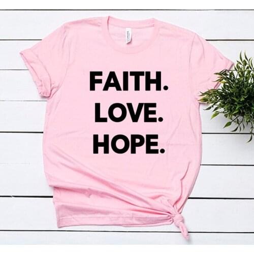 Faith Love Hope Plus Size Women T-shirt Christian Jesus Shirt Fashsion Letter Cotton Female Clothing O Neck Short Sleeve Top Tee