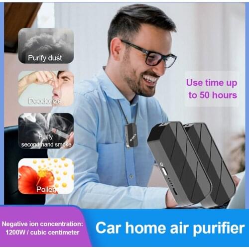 Air Purifier Portable Necklace Ionizer Smoke Bacteria Remover USB Rechargeable Air Cleaner Negative Ion Generator Low Noise