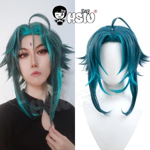 Xiao cosplay wig GAME Genshin Impact cosplay HSIU Gradient lake blue short hair gift brand wig cap