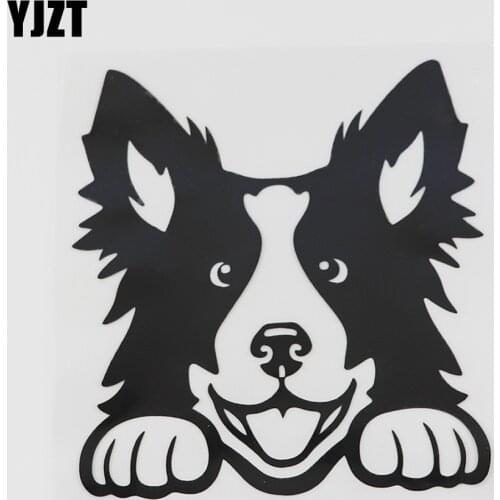 YJZT 12.1CMX13.4CM Dog Puppy Rescue Pet Peeking Vinyl Car Sticker Black/Silver 8A-0604