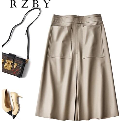 Women Genuine Leather Skirt Natural Real Sheepskin Female Jupe Autumn And Winter 2020 High Waist A-line Midi 여자 스커트 RZBY288