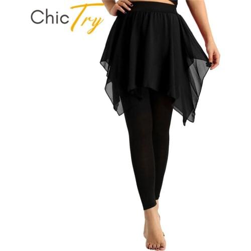 ChicTry Women Ballet Dance Pants Tights Leggings Pantskirt Asymmetrical Latin Dance Skirt Adult Stage Performance Dance Costume