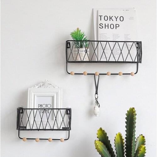 1PC Wooden Iron Wall Shelf Mounted Storage Rack Organization For Bedroom Kitchen Home Decor Kid Room DIY Wall Hooks JL 248