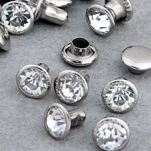 100Sets 5mm CZ Crystals Rhinestone Nailhead Spots Studs Rivets Silver DIY Shipping Free