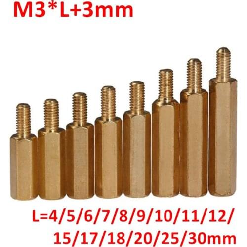 100pcs M3 Male Hexagonal Brass PCB Board Standoffs Spacers Screw M3*4/5/6/7/8/9/10/11/12/14/15/18/20+3mm Brass Spacing Pillars