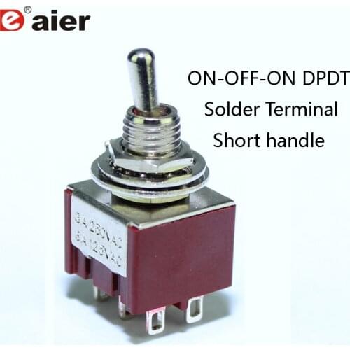 100PCS ON OFF ON Miniature Toggle Switch 6MM 6A 125VAC 6 Pin DPDT M6X0.75 Switches Short Handle Red Color For Guitar Pedal