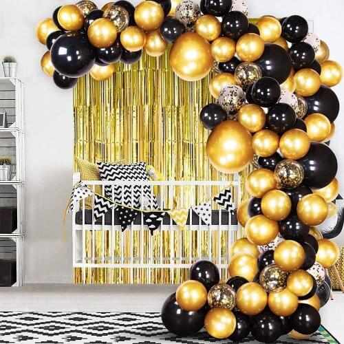 115pcs/Set Black Gold Balloon Garland Arch Kit Confetti Metallic Latex Balloons Foil Tinsel Fringe Curtain Birthday Party Decor