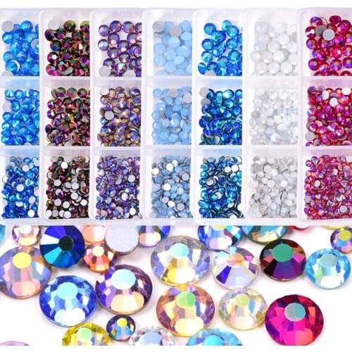 1200pcs/Box 24 AB Shimmer Colors Crystal Nail Rhinestones Mix Sizes Flatback Non Hot Fix Strass for Nail Art Beauty DIY A104