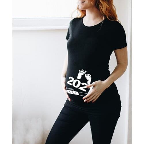 2021 Women Maternity T-shirt Footprint Letter Printed Short Sleeve Tee Top Summer Casual Pregnant Women Tshirt Pregnancy Clothes