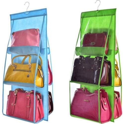 3 Layers Folding Shelf Bag 6 Pocket Foldable Hanging Bag Purse Handbag Organizer Door Sundry Pocket Hanger Storage Closet Hanger