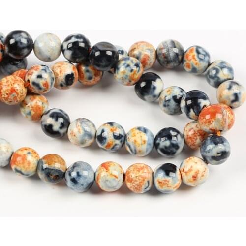 6 8 10mm Natural Stone Orange White Dot Round Loose Beads Fit Diy Handmade Loose Spacer Beads for Jewelry Making