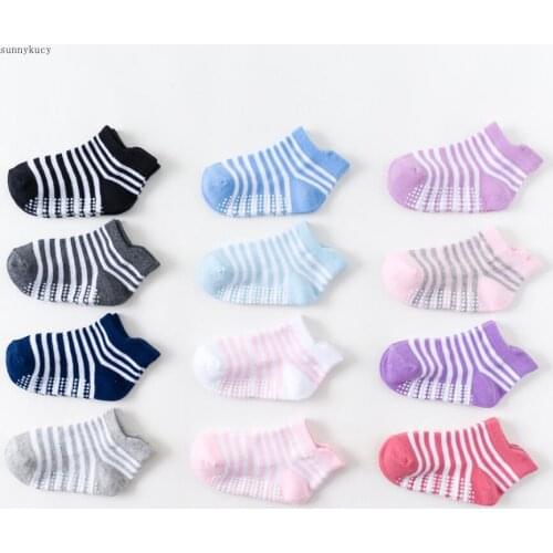6 pairs/ lots boys girls children striped socks non-slip baby socks early childhood cotton baby floor socks children short sock