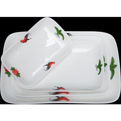 8-14inch White Ceramic Rectangular Dinner Plates Chinese Cock Pattern Tableware Tray Dinner Dishes Food Snacks Sushi Steak Plate