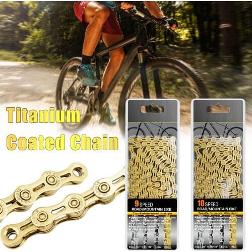 9/10 Speed Titanium Gold Bicycle Chain Semi-Hollow Bicycle Chain Mountain Road Bike Hollow Chain 116l Super Wear-Resistant
