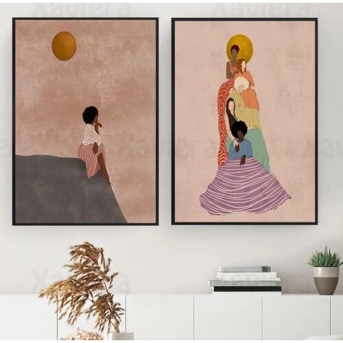 Abstract Black Woman Retro Art Poster Fashion Lady Boho Minimalist Canvas Painting On The Wall Home Decor Bedroom Print Picture