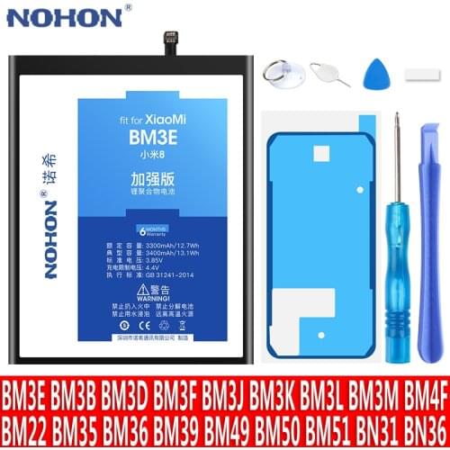 NOHON BM3E BM3B BM3L BM22 BM36 BM39 BN31 Battery For Xiaomi Mi 9 8 SE Pro Lite 6 5 5S 4C 5X CC9 4 6X MIX MAX 2 3 BM49 BM50 BM51