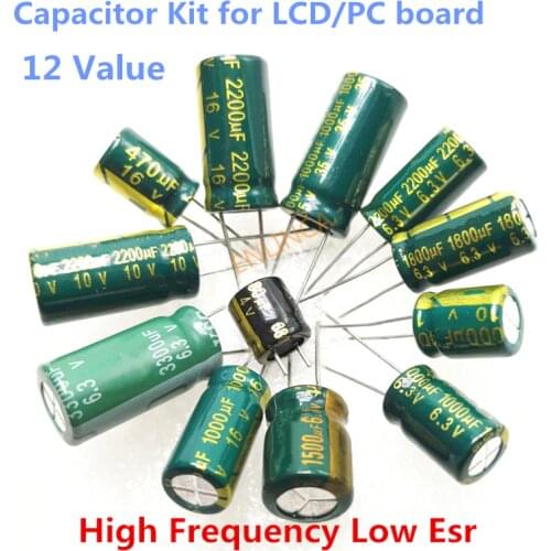 120pcs/lot 4V 6.3V 10V 16V 35V 1000uf 2200uf 3300uf 470uf 680uf aluminum electrolytic capacitor kit for LCD computer motherboard