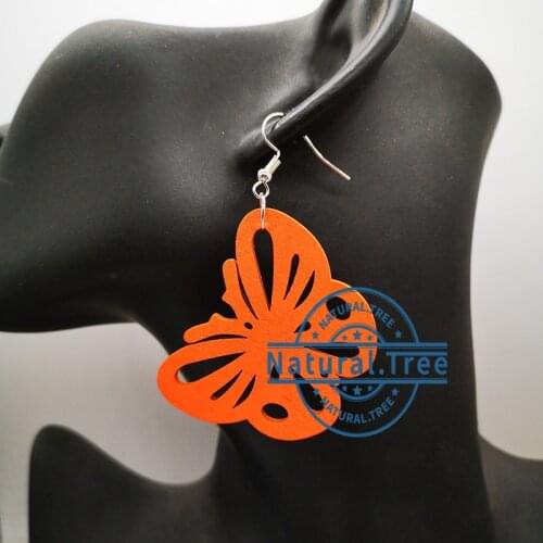 Free Shipping!Orange butterfly wooden earrings