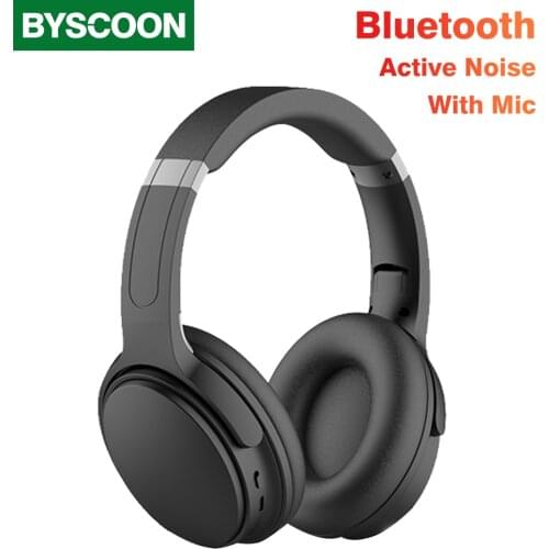 Byscoon ANC Active Noise Cancelling Bluetooth-compatible Headphones Over Ear Wireless Bluetooth Headset Deep Bass With MIC