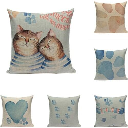 Cartoon Cat Print Cushion Cover Love Pillow Case Cute Animal Linen Home Decoration Sofa Cushions Kissen Pillows Cases Cojin