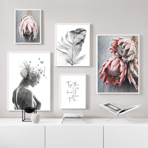 Girl Tree Bird Feather Flower Quote Landscape Wall Art Canvas Painting Nordic Posters Prints Wall Pictures For Living Room Decor