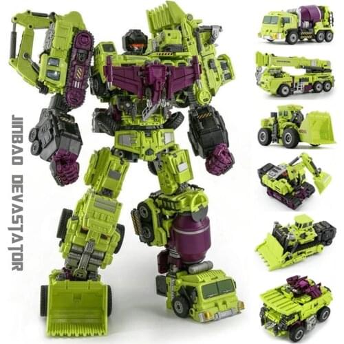 JinBao Transformation GT Devastator Oversize 6 IN1 Bonecrusher Scrapper Gravity Mixmaster Hook KO G1 Action Figure Robot Toys