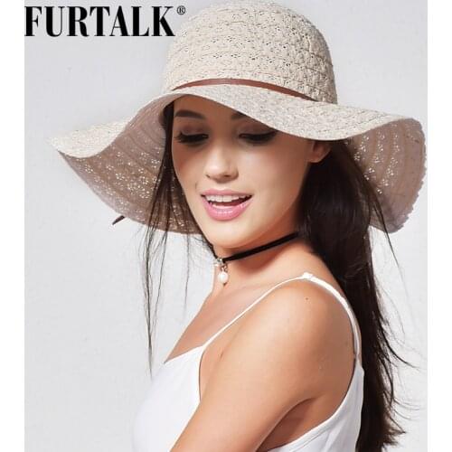 FURTALK Summer Hat for Women Beach Sun Hats Foldable Wide Brimmed Straw Hat Cotton Floppy Travel Packable UV Hat chapeu feminino