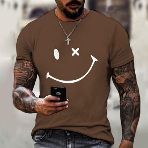 Mens new 3D printing t-shirt solid color smiley face pattern round neck t-shirt British hip-hop street top casual short sleeves