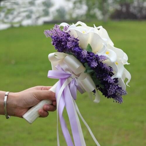 Handmade Artificial Flowers Wedding Supplies Bride Bridesmaid Bouquet Bridal Holding Bouquets White PU Calla Lily Flower Decor