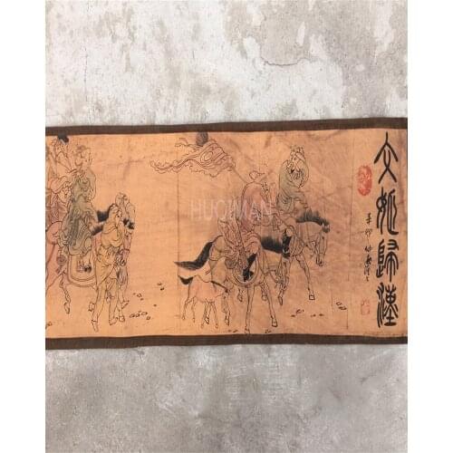 China Antique Collection Lady Wenji Returned To Han Dynasty Scroll Painting Diagram