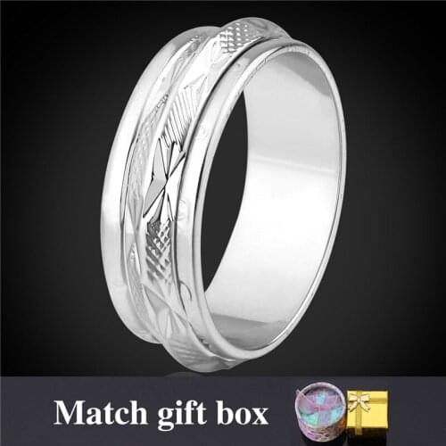 Rings For Men 6MM Wholesale 2 Layer Rotatable Circle Silver Color Ring Mens Jewelry With Gift Box R106