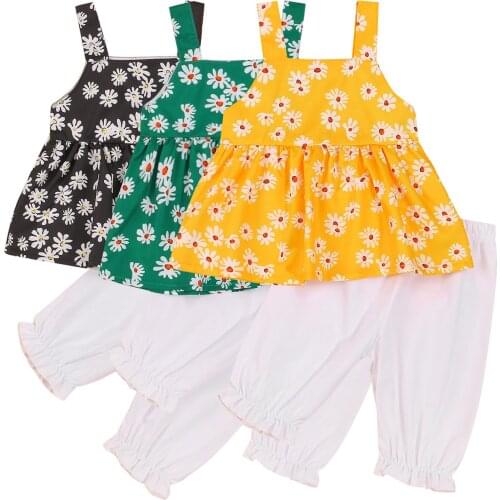 2Pcs Toddler Baby Girl Summer Clothes Sets Floral Printed Sleeveless Tops Shorts Cotton Casual Outfits Set