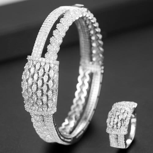 GODKI 2019 Hot Charms 2PCS Bamboo Dubai Jewelry Sets Cubic Zirconia Bangle/Ring For Women Brand Nigerian Wedding Jewelry Sets