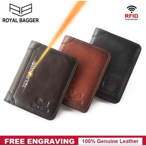 Royal Bagger Short Wallet for Men RFID Blocking Genuine Cow Leather Male Card Holder Retro Slim Purse Man Business Wallets Cool