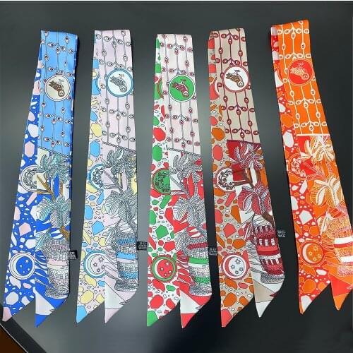Summer Scarf 2021 Luxury Brand Design Women Skinny Bag Scarves Hair Band Neck Silk Scarf For Ladies Foulard Headband bow ties