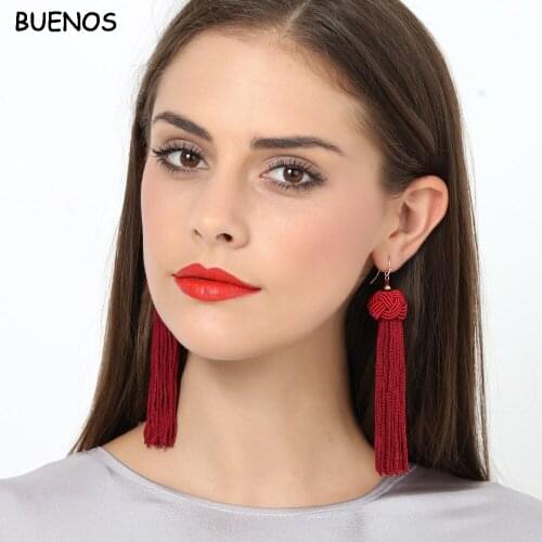 BUENOS Handmade Vintage Tassel Earrings 2019 Trendy Long Dangles Ear Broncos Silk Fringed Jewellery Gift For Women CE0610