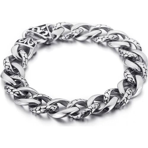 Mens Cuban Chain Bracelet Stainless Steel Silver Safety buckle Bracelet 8.66 inch 13MM Punk Jewelry