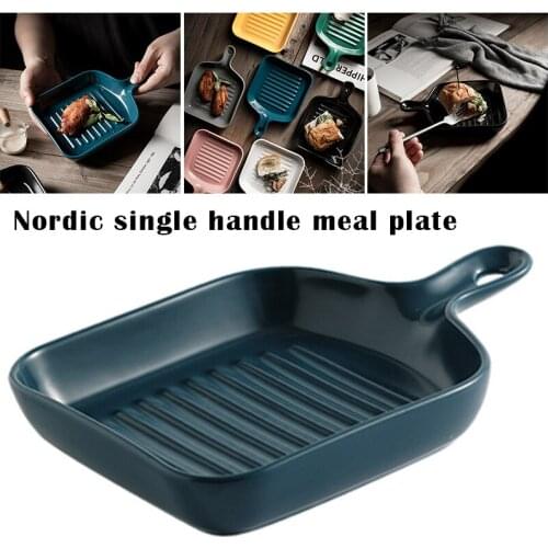Matte Ceramic Baking Plate Sets Unique Square Individual Pasta Lasagna Dish with Single Handle Small Dinner Plates