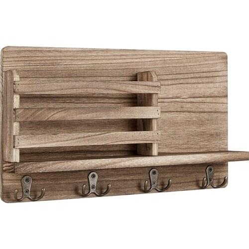Wall Mounted Mail Holder Wooden Mail Sorter Organizer,with 4 Double Key Hooks Home Decoration,for Entrance or Mud Room