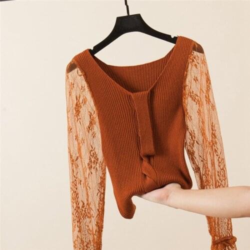 2018 New Designer Women Knitted Sweater Spring Autumn Brand Ladies Pullovers Hollolw Out Sweaters Femme Slim Halter Tops Lace