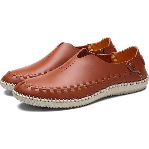 New 2018 Men Casual ShoesHigh-Grade Leather Shoes Summer Breathable Holes Luxury Brand Flat Shoes For Men Drop Shipping