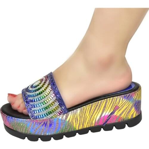 New Arrival Italian Style Women Shoes Wedge Platform African Party Pumps Decorated with Rhinestone Wedding Shoes for Women Bride