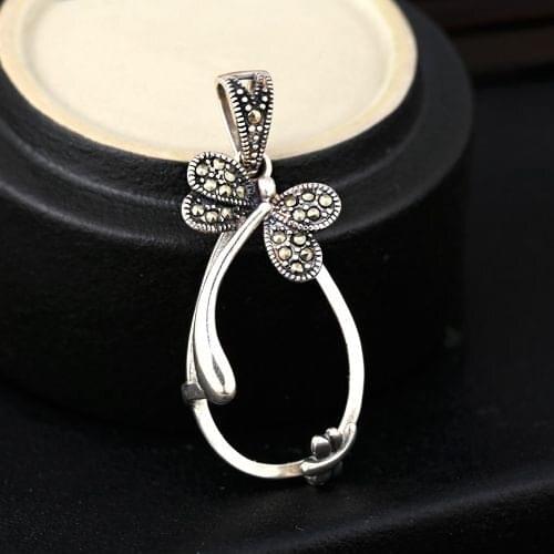 Art Deco Retro 925 Sterling SilverSemi Mount Pendant for 18x28mm Pear Cabochon Fine Jewelry Setting