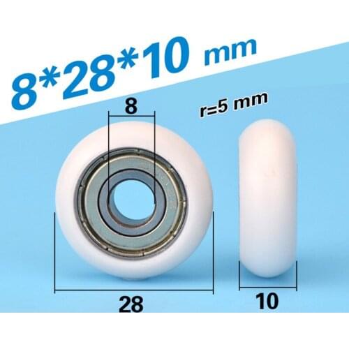[R0828-10] 10PCS low noise 608zz ball bearing coated with PLASTIC POM roller wheel inner 8mm window door bearing pulley 8*28*10