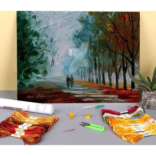 Oil Style Morning Printed Water-Soluble Canvas 11CT Cross Stitch Full Kit Embroidery DMC Threads Hobby Craft Design
