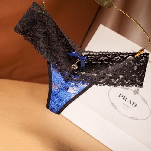 Sexy Lace Panties Womens One Piece Diamond Low Waist Transparent Cotton Band Underwear Cute Bow Briefs