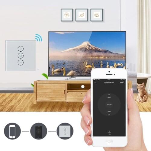 US/EU Wifi Touch Curtain Switch By Alexa /Google Phone Control For Electric Curtain Motor Smart Home Wall Switch Voice Control