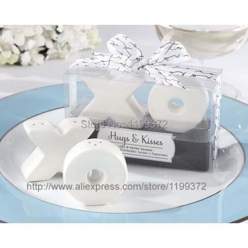 30 Sets XO Hugs & Kisses Salt & Pepper Shaker - Wedding Party Favour Bomboniere Gift Ceramic Salt and Pepper Shakers Free Ship